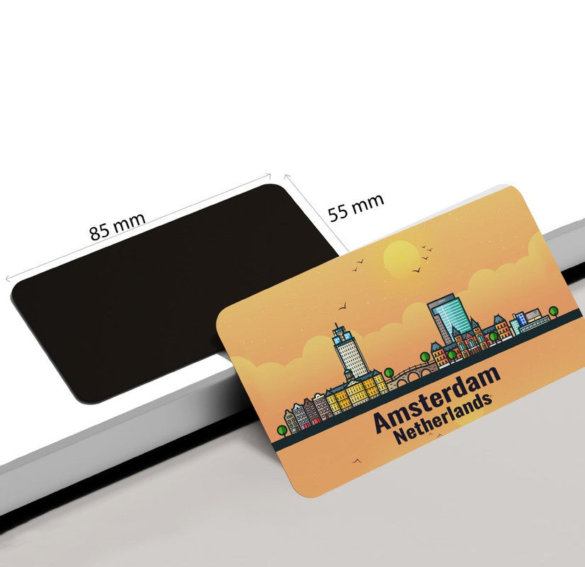 dhcrafts Rectangular Rubber Fridge Magnet / Magnetic Card Orange Netherlands Amsterdam Design Pack of 1 (8.6cm x 5.4cm)